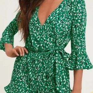 Lulu’s Green Cheetah Print Romper XL